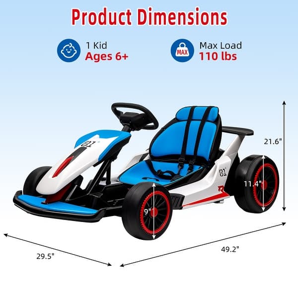 dimension image slide 2 of 5, 24V Kids Go Kart 7Ah with 2x150W Strong Motors