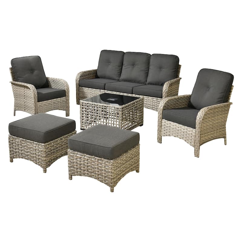 XIZZI 6-Piece Outdoor Wicker Patio Furniture Set with Coffee Table