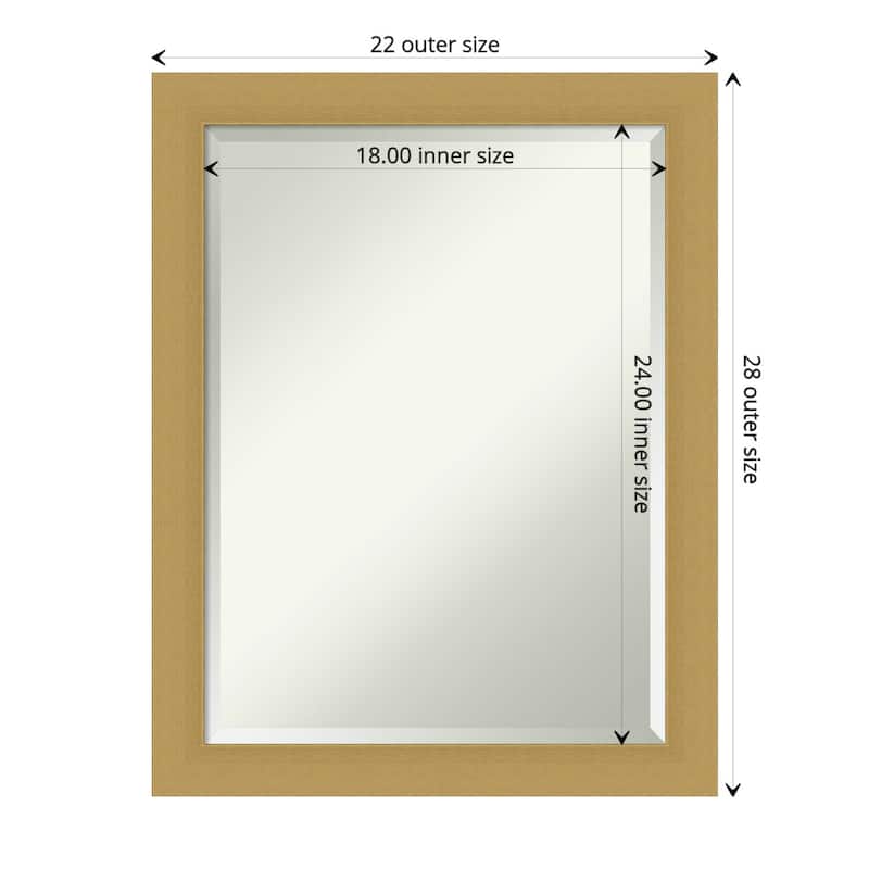 Beveled Bathroom Wall Mirror - Grace Brushed Narrow Frame - Outer Size: 22 x 28 in - Grace Brushed Gold