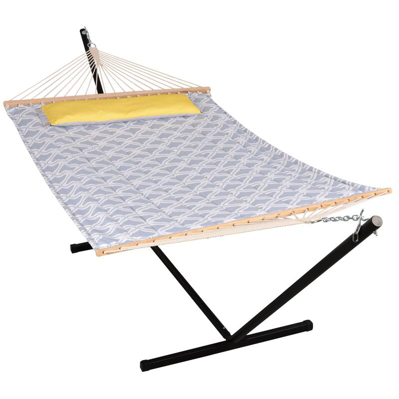 Outdoor Portable Double Hammock with Stand&Pillow Max 475 lbs Capacity