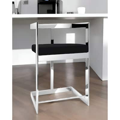 26" Black And Silver Velvet And Stainless Steel Low Back Counter Height Bar Chair
