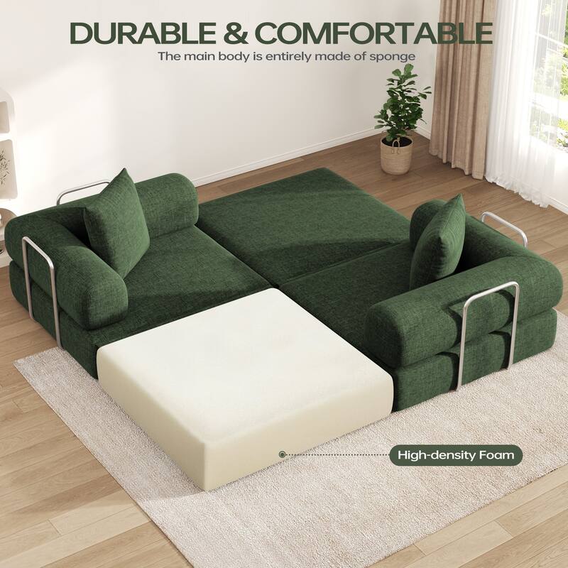 4-in-1 Folding Sofa Bed with Fixed-Shape Frame, DIY Combination Modular Sofa Convertible Chenille Couch for Living Room