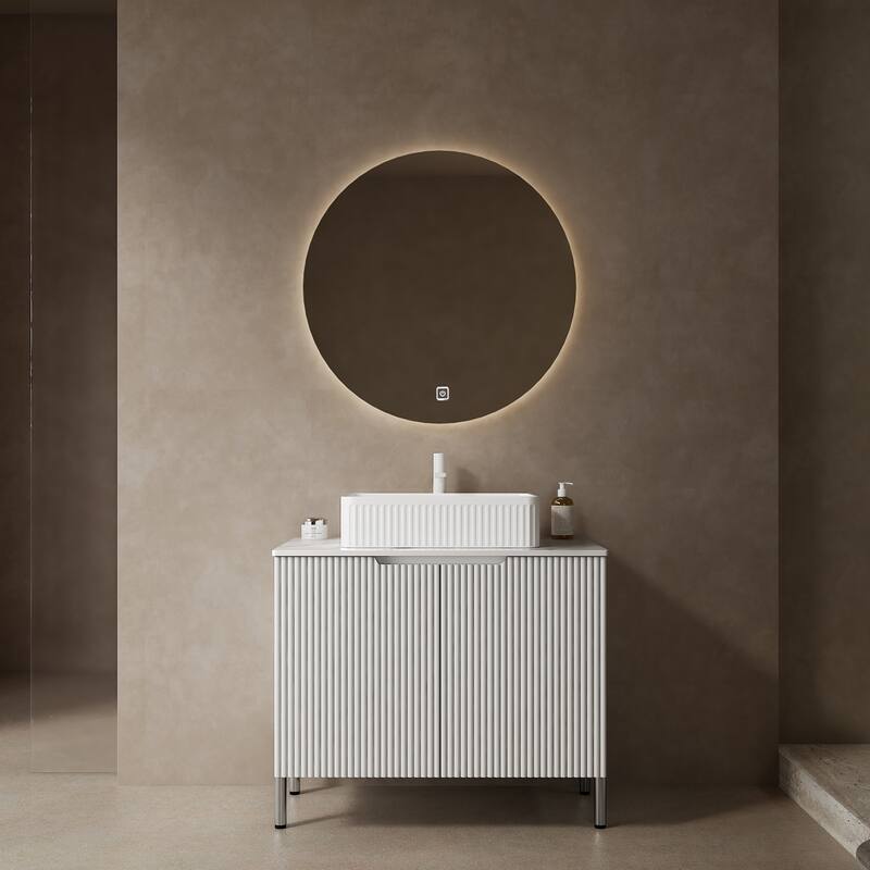 30"Bathroom Vanity with Sink, Freestanding Plywood Bathroom Storage Cabinet with 2 Doors, Rectangular Ceramic Basin Top - White