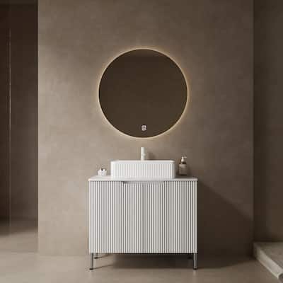 Freestanding Countertop Sink Bathroom Vanity Cabinet, Rectangular Ceramic Basin, 30 Inch