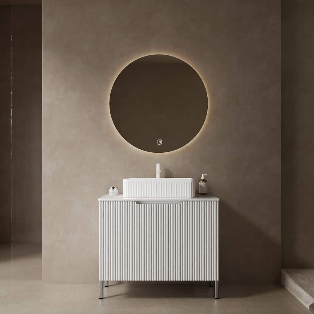 Freestanding Countertop Sink Bathroom Vanity Cabinet, Rectangular Ceramic Basin, 30 Inch