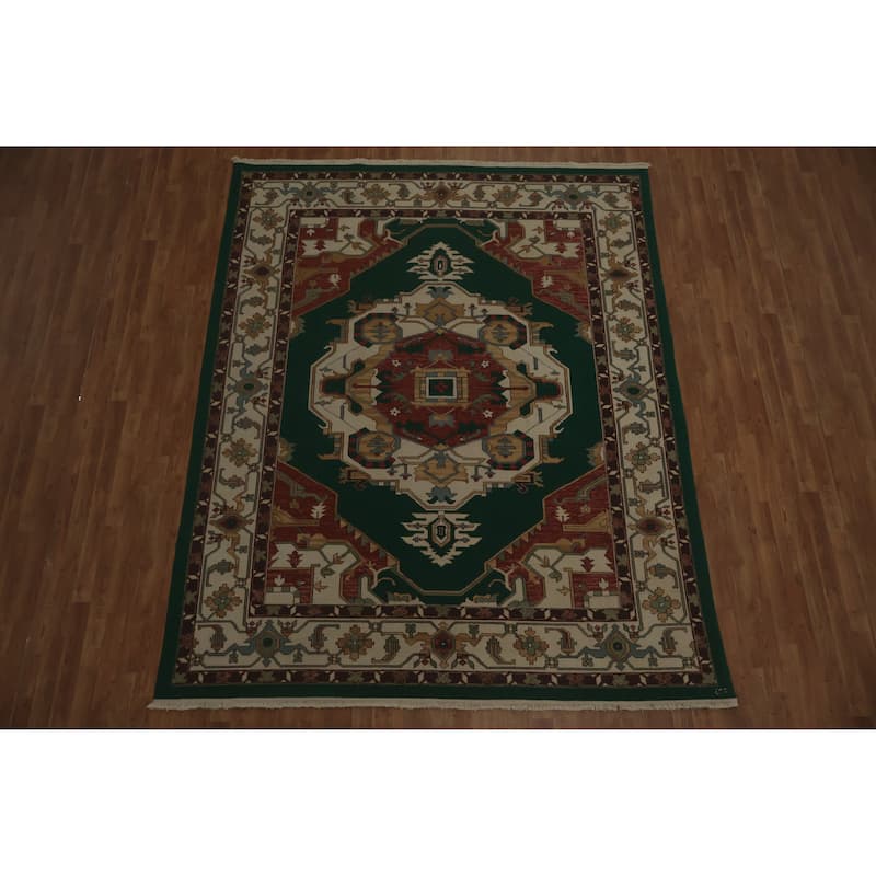 Hand Knotted Oriental 100% Wool Carpet Traditional Medallion Green Sumak Area Rug - 9' 9'' X 7' 11''