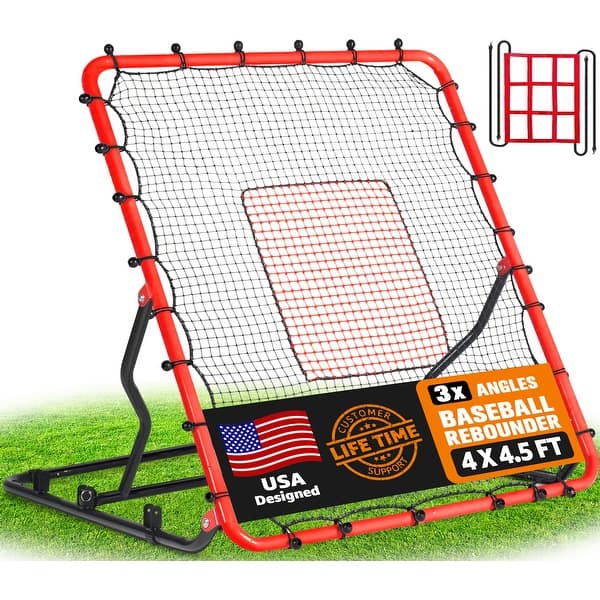 slide 2 of 13, Zealfeel 4 x 4.5 ft Baseball Rebounder Steel Pitch Back Net with 2 Strike Zones and Bag 3-Angle