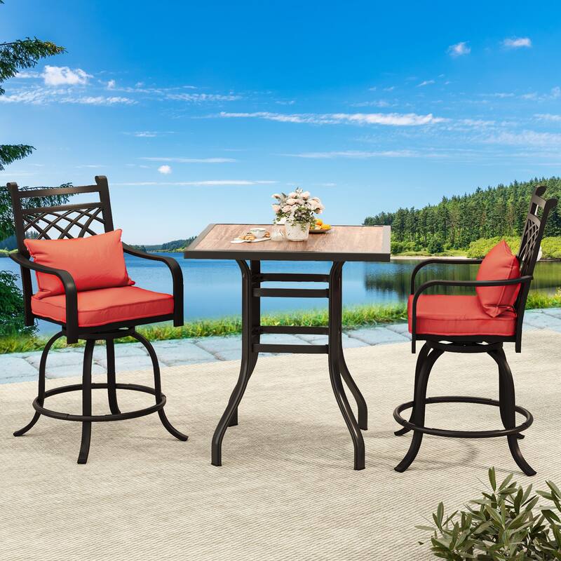 Outdoor Metal Swivel Bar Chairs Dining Chair with Cushion Set of 2 - 29in - Red