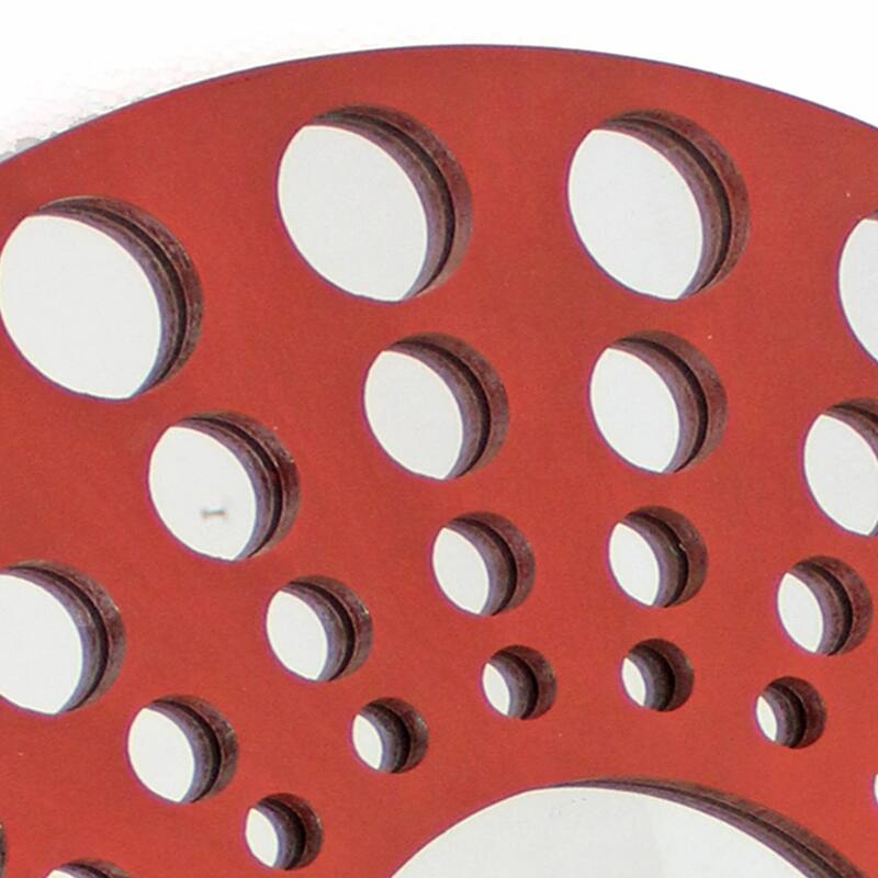 Contemporary Wooden Round Wall Decor Set of 2, with Circle Cut Outs, Red and Silver