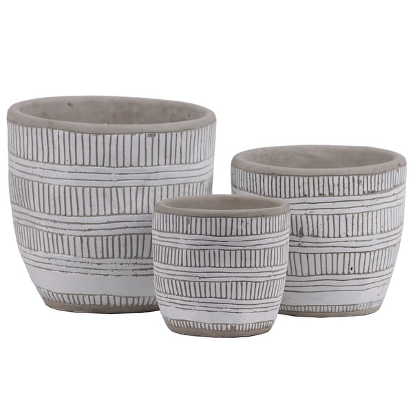 Irregular Stoneware Pot With Embossed Lattice Lines Design, Set of 3, White