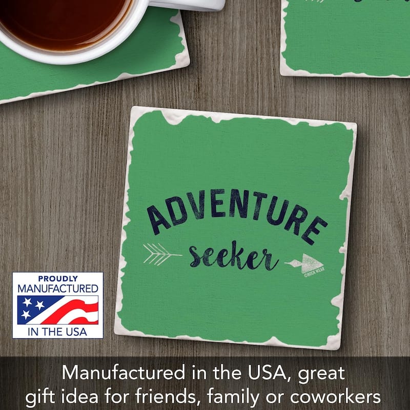 Adventure Seeker 4 Pack Tumbled Tile Stone Coaster with Protective Cork Backing Made in The USA 4" Square