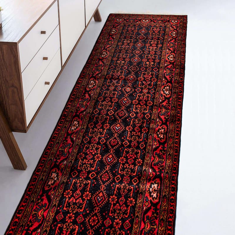 ECARPETGALLERY Hand-knotted Andelz Navy, Red Wool Rug - 3'8 x 14'4