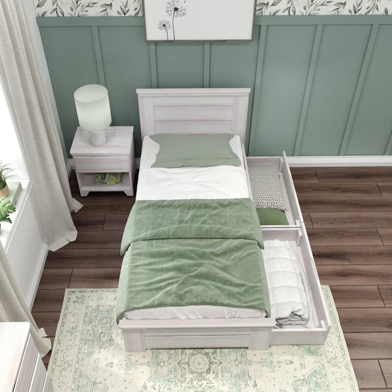 Max and Lily Farmhouse Twin Bed with Panel Headboard and Storage Drawers