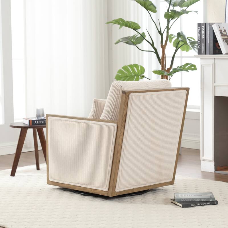Modern 26.77" Upholstered 360° Swivel Barrel Chair with Sturdy Hardwood Frame for Living Room