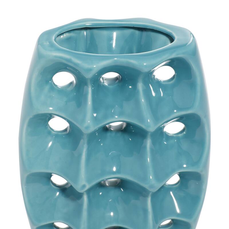 Ceramic Decorative Vase with Varying Patterns - Set of 3 Silver or Blue - Roche River Decor