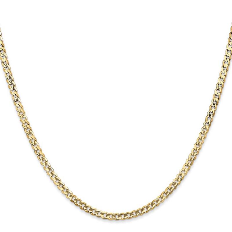 Curata 14k Yellow Gold Solid Polished 3mm Open Concave Curb Chain Bracelet Lobster Claw