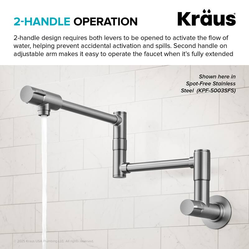 KRAUS Bolden 2 Handle Wall Mount Pot Filler Faucet w/ Retractable Arm