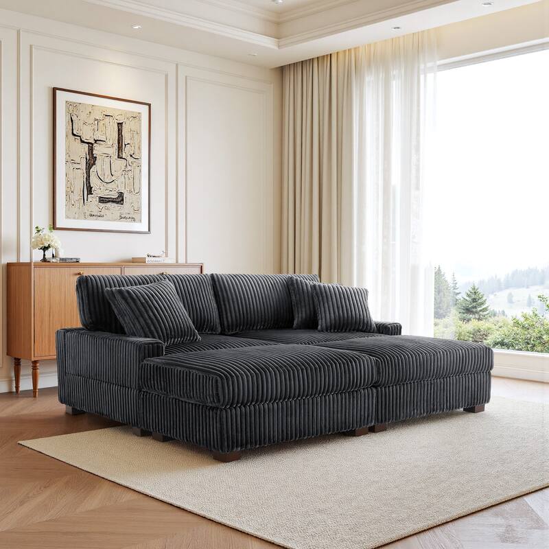Modular Armchair and Ottoman Set with Adjustable Headrest, Flannel Upholstery - Gray - Symmetrical