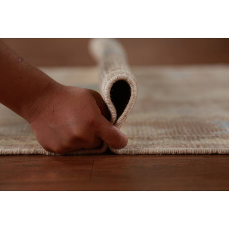 Hand Knotted Oriental 100% Wool Carpet Transitional Geometric Brown Oushak Runner Rug - 13' 6'' X 3' 0''