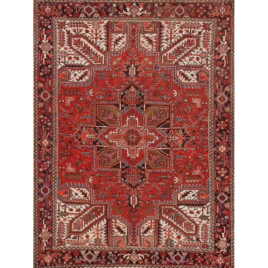 Hand Knotted Oriental 100% Wool Carpet Traditional Medallion Red Heriz Area Rug - 10' 3'' X 7' 9''
