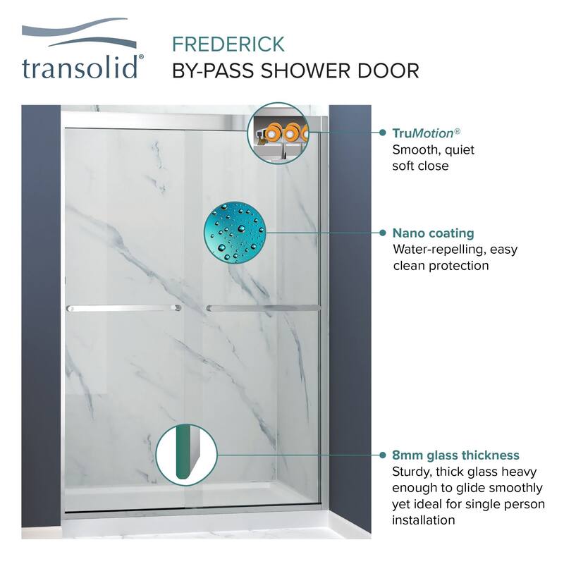 Frederick 59 in. W x 66 in. H Sliding Semi-Frameless Shower Door with Clear Glass - 57.75-59-in W x 66-in H