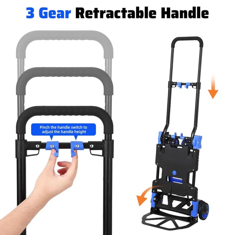 Folding Hand Truck Dolly with Basket, Dolly Cart with Wheels, Convertible Handcart with Retractable Handle