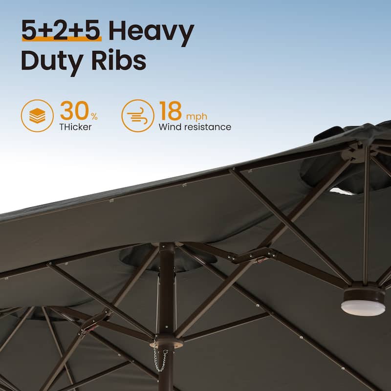 ​OVIOS 15ft Double Side Patio Umbrella Extra Large with Light