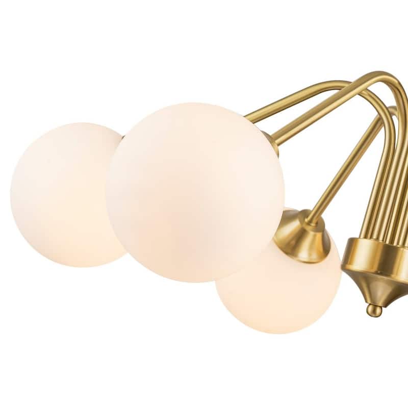 Mid-century Brass Opaline Glass Globe Radial Chandelier