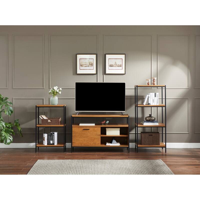 50-inch Wood TV Stand with Sliding Barn Doors Oak Brown Media Console Entertainment Center for Living Room, Sturdy TV Cabinet