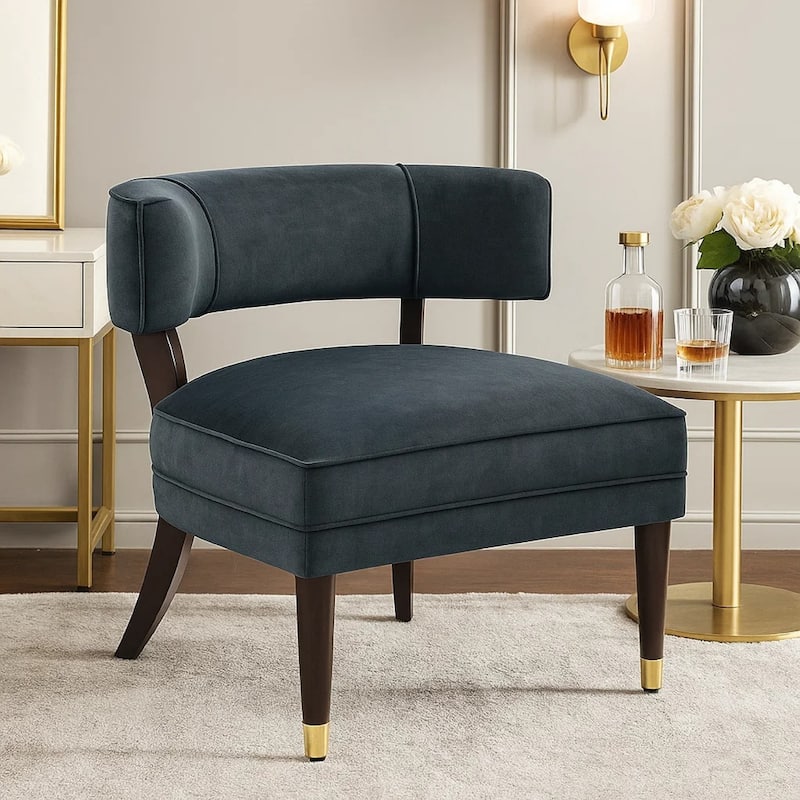 Disa Accent Armchair, Barrel Back Design, Gray Velvet, Solid Wood Legs