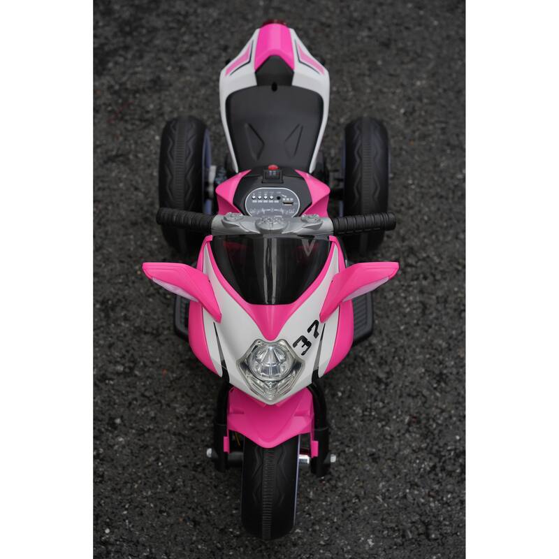 Children's Motorcycle with Headlight, Pink Ride on Motorcycle with Illuminated Wheels, Electric Car Toy with LED Lights