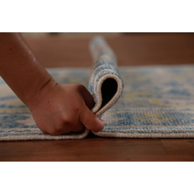Hand Knotted Oriental 100% Wool Carpet Transitional Geometric Greys & Charcoal Oushak Runner Rug - 14' 1'' X 3' 2''