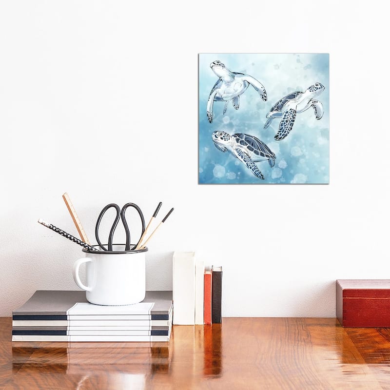 iCanvas "Sea Turtles in Ocean Blue" by Thomas Little Canvas Print - 12x12x0.75
