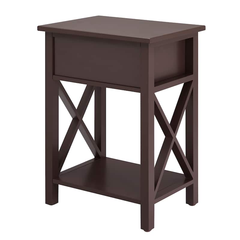 Space-Saving Wooden Side Table with Storage Drawer and Spacious Compartment