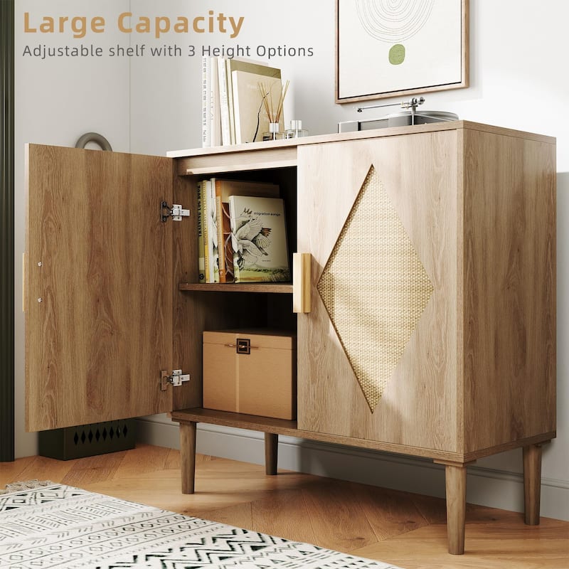 Sideboard Buffet Cabinet, Storage Cabinet with Rattan Doors