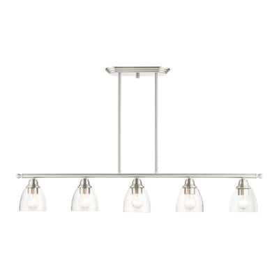 Livex Lighting 5 Light Brushed Nickel Linear Chandelier, 46338-91 - 45" L x 5" W x 14.25" - 44.25" Adj. H