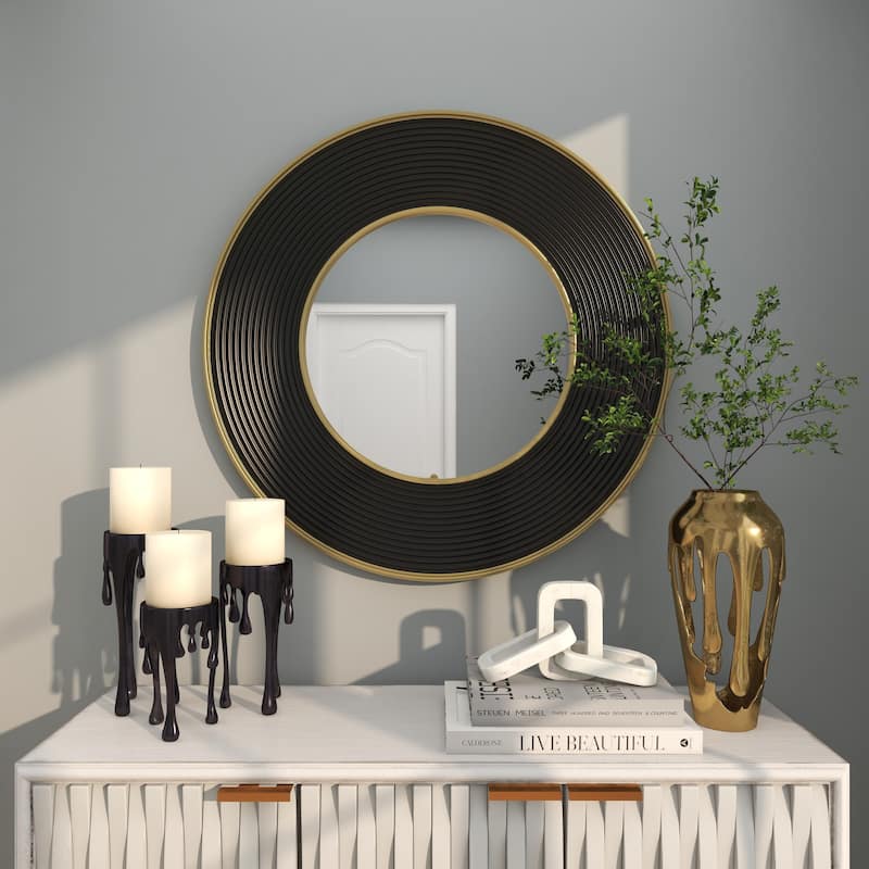 Metal Wall Mirror with Fluted Frame - Black - CosmoLiving by Cosmopolitan - 2"W x 35"L x 35"H