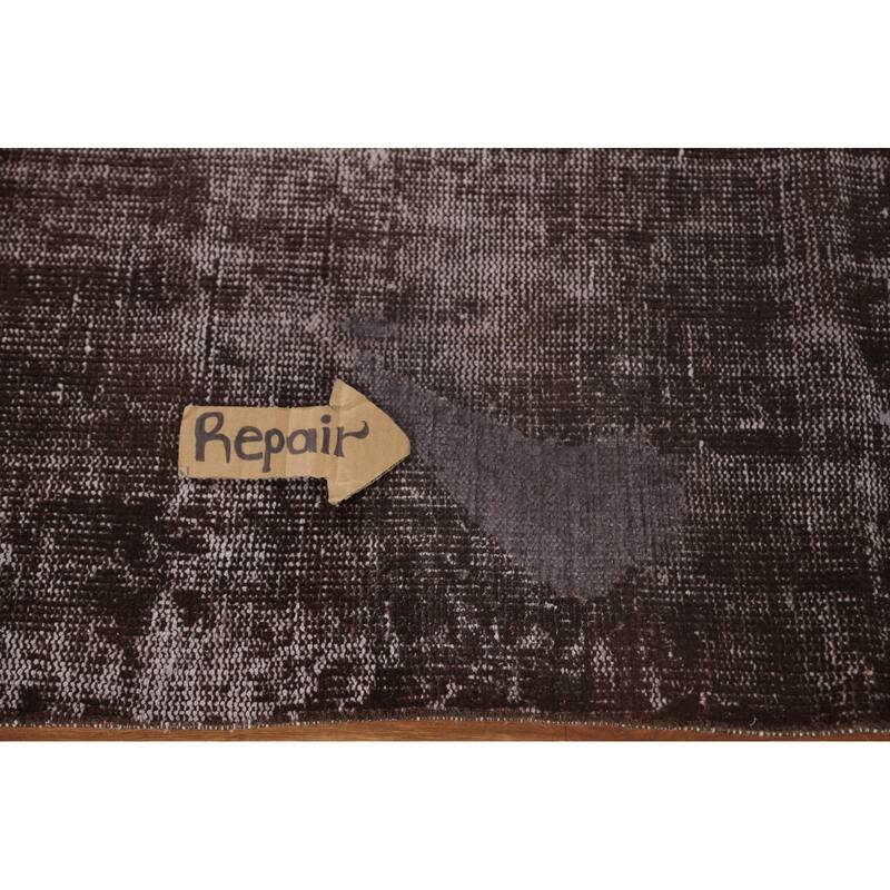 Distressed Brown Over-Dyed Anatolian Turkish Rug Handmade Wool Carpet - 7'2" x 9'10"