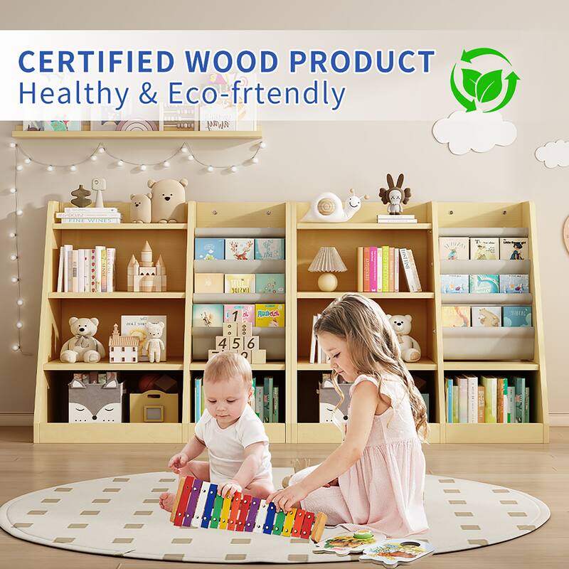 Wooden Toy Storage 4 Tier Childrens Small Bookcase and Bookshelf, for Room Playroom Nursery,Toddlers,Kids