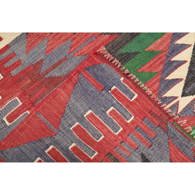 Hand Woven Oriental 100% Wool Carpet Southwestern Tribal Multi-Colored Kilim Area Rug - 9' 4'' X 5' 4''