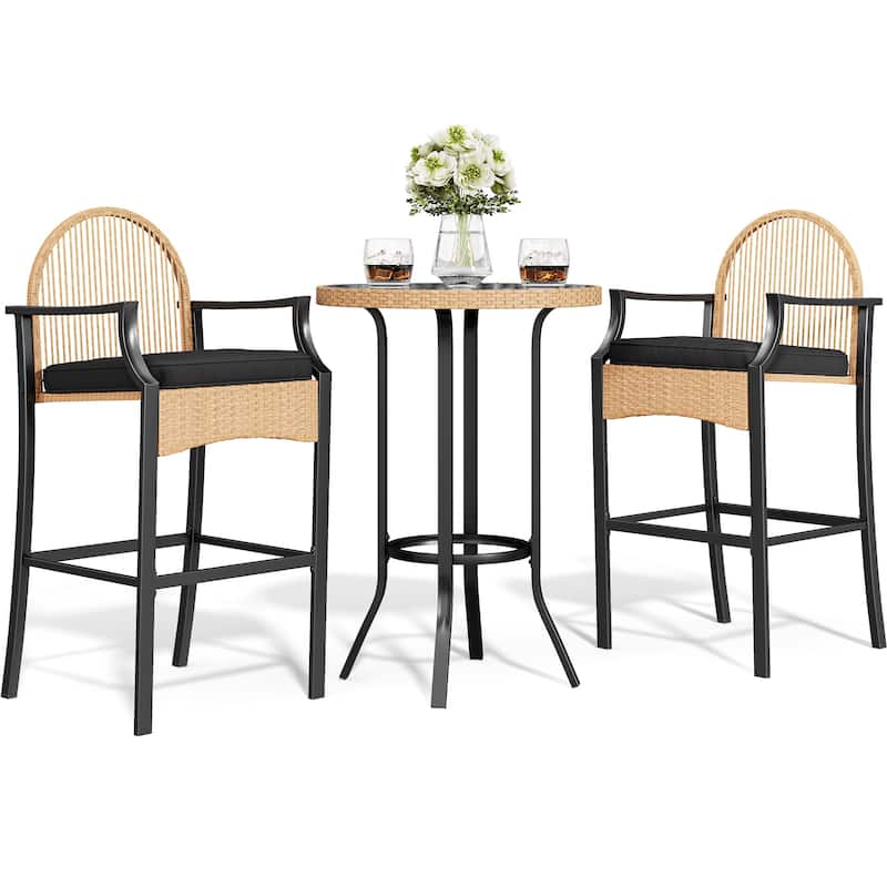Moasis 3-Piece Outdoor Wicker Bar Height Bistro with Soft Cushions - 3PCS