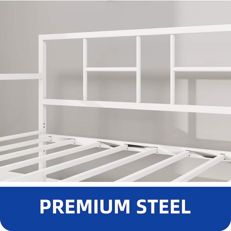 Twin White/Black Pull-out Metal Bed