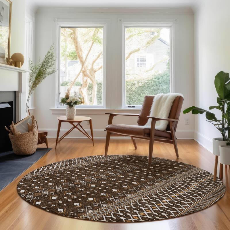Premium Washable Super Soft Boho Moroccan Mayfield Rug - Chocolate - 8' x 8' - Round