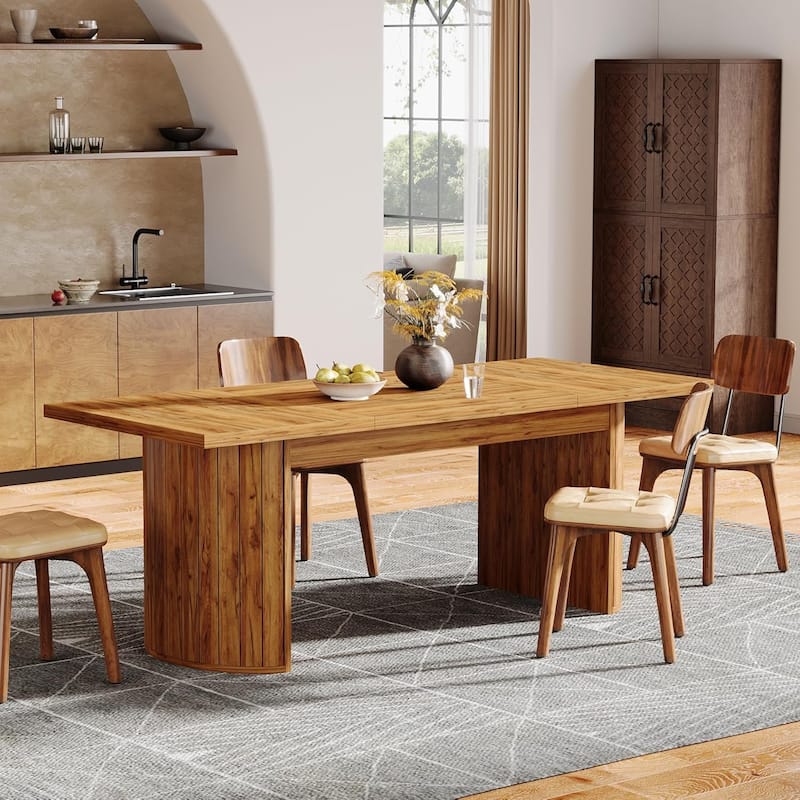 78.7 Inches Brown Wood Dining Table Kitchen Table for 8 People