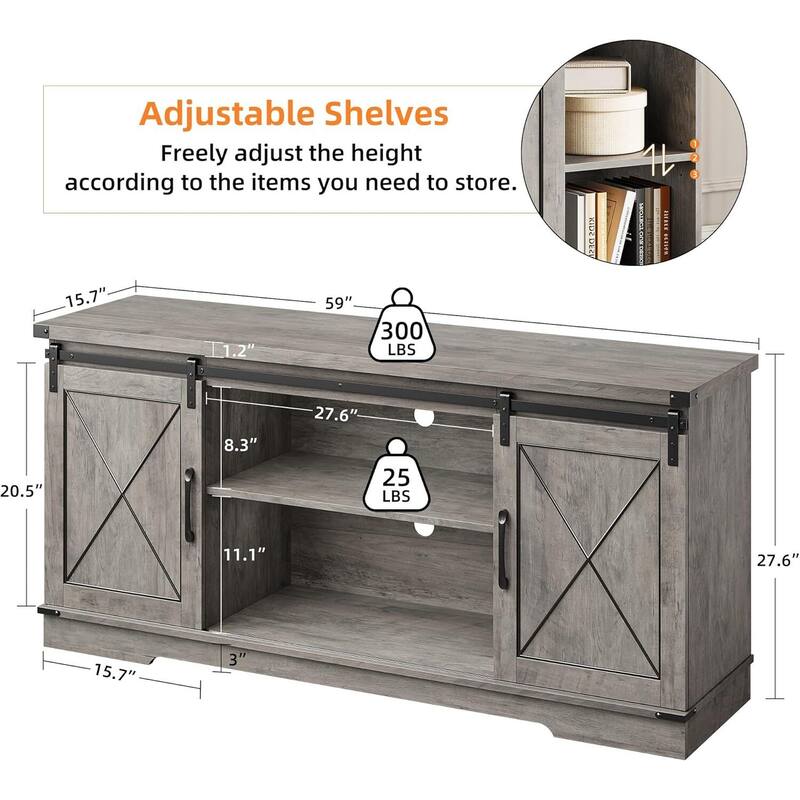 TV Stand, with Sliding Barn Doors, up to 65"