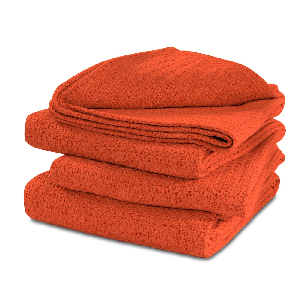 100% Cotton Basket Weave Thermal Bed Blanket Breathable Soft Layering All Season Medium Weight