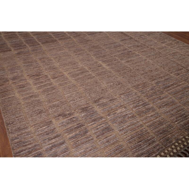 Hand Knotted Oriental 100% Wool Carpet Modern All-Over Brown Moroccan Area Rug - 13' 1'' X 8' 9''