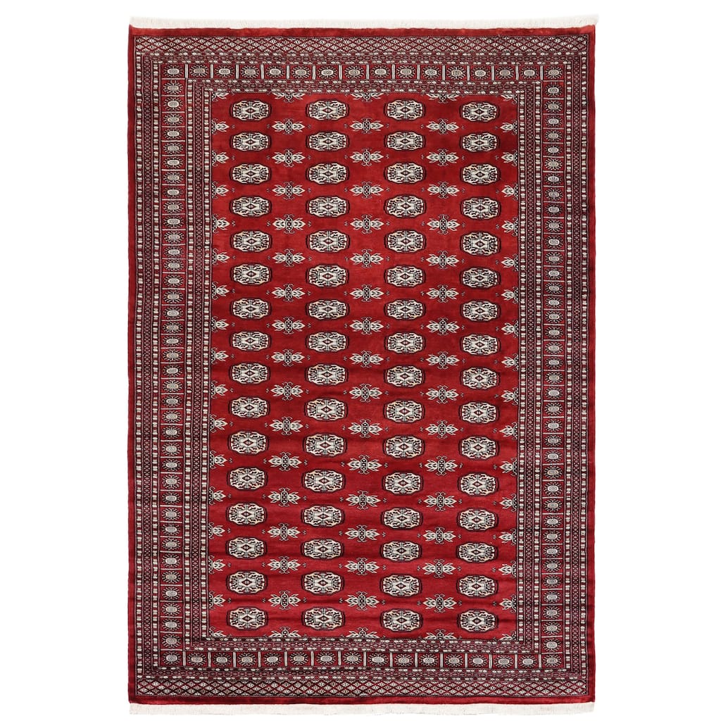 Rustic Bokhara McBride Red/Gray Hand Knotted Wool Rug - 6'2'' x 9'1''