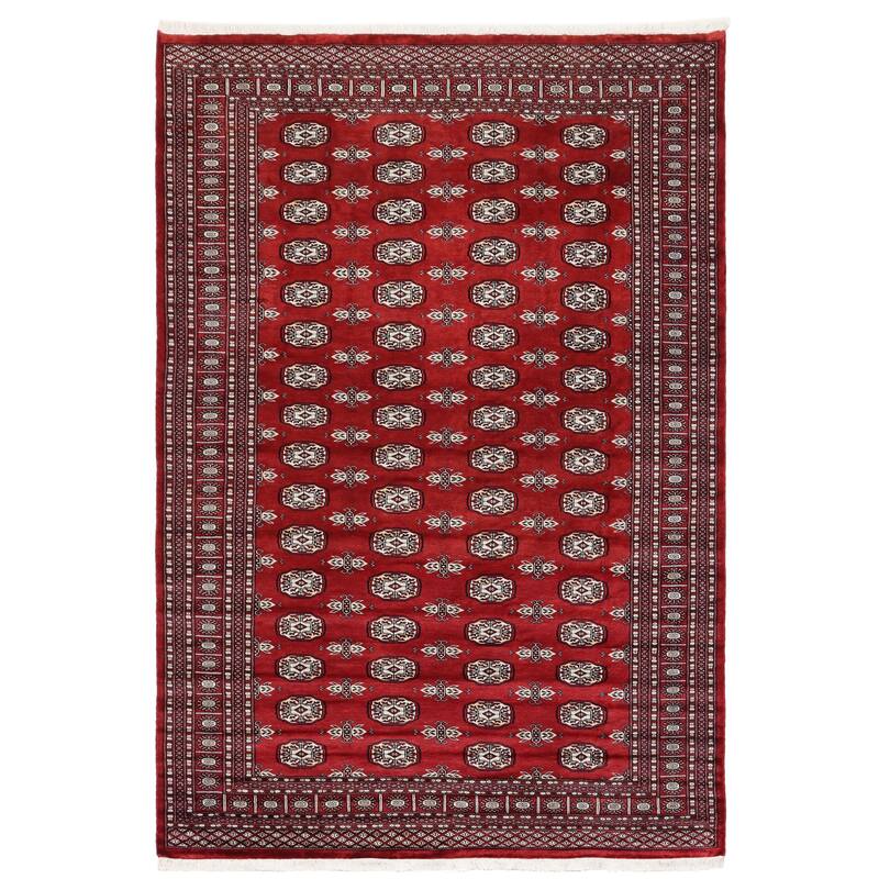 Rustic Bokhara McBride Red/Gray Hand Knotted Wool Rug - 6'2'' x 9'1''