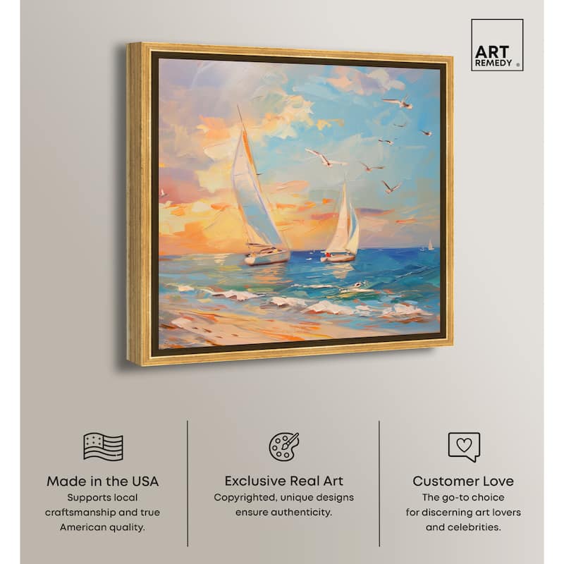 Art Remedy Sailboats In The Sunset Framed Sailing 1 Piece Canvas Wall Art